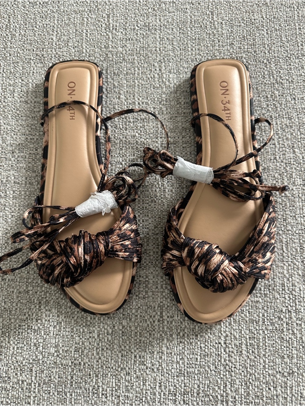 New On 34th Leopard-Print Knot Lace-Up Slide Sandals - size 7